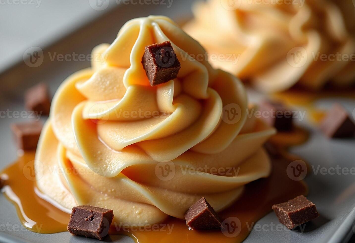 A dessert with chocolate chips and whipped cream photo