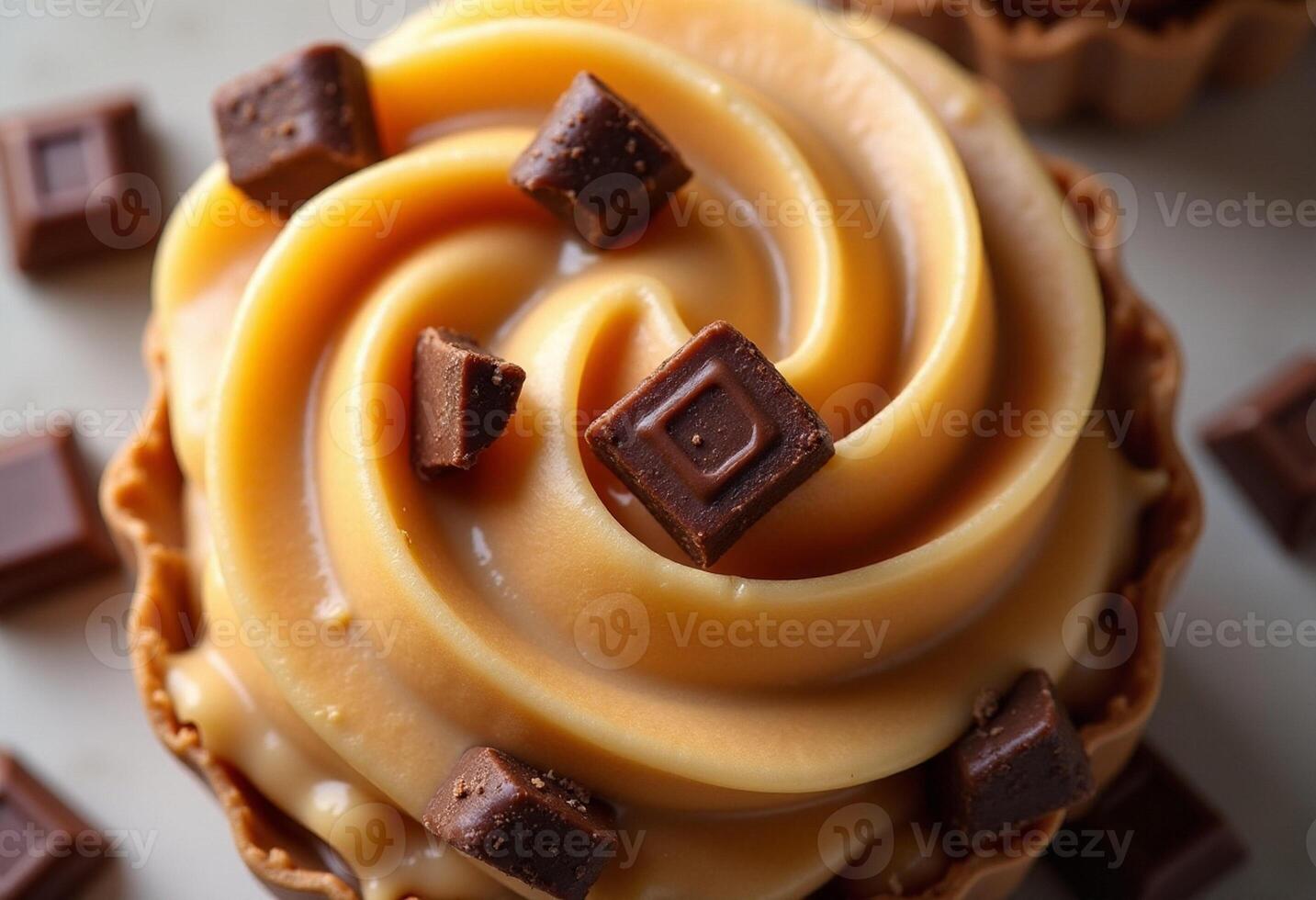 Chocolate and peanut butter tarts with chocolate chips photo