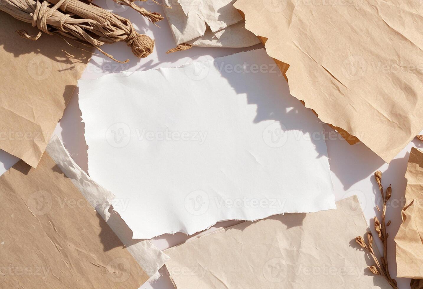 Paper torn and torn on white background photo