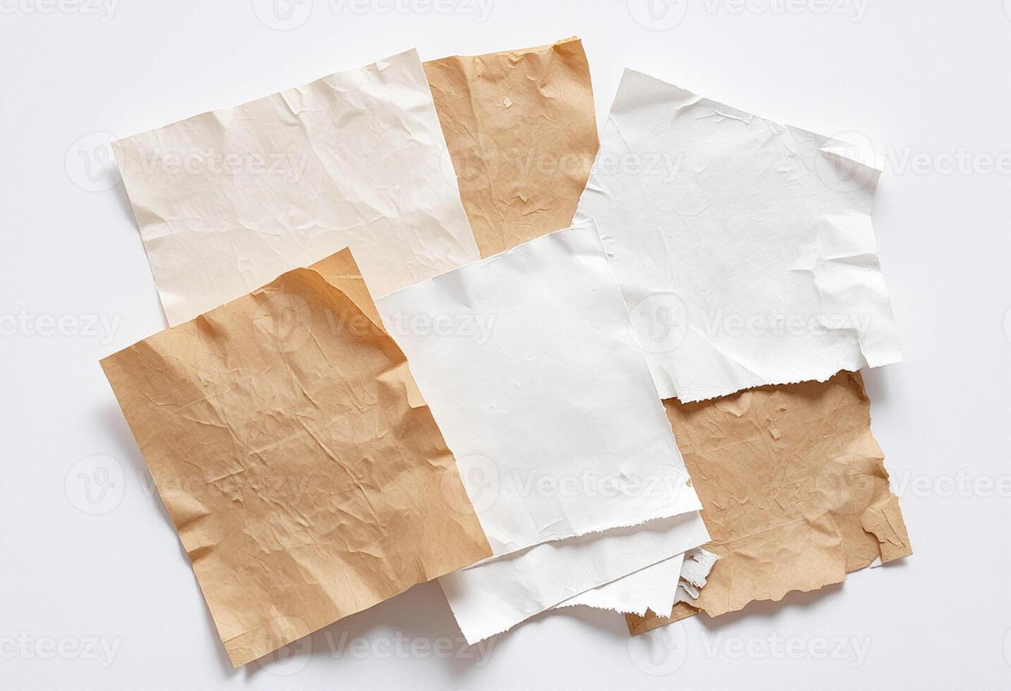 Several pieces of brown paper on a white surface photo