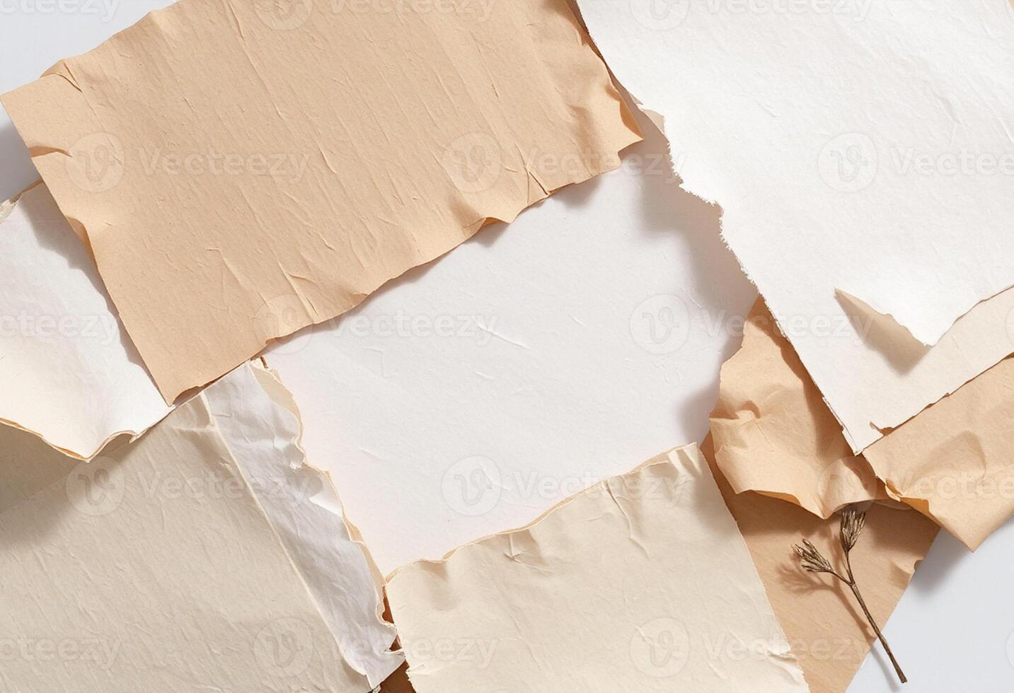 Paper background with torn pieces of paper photo