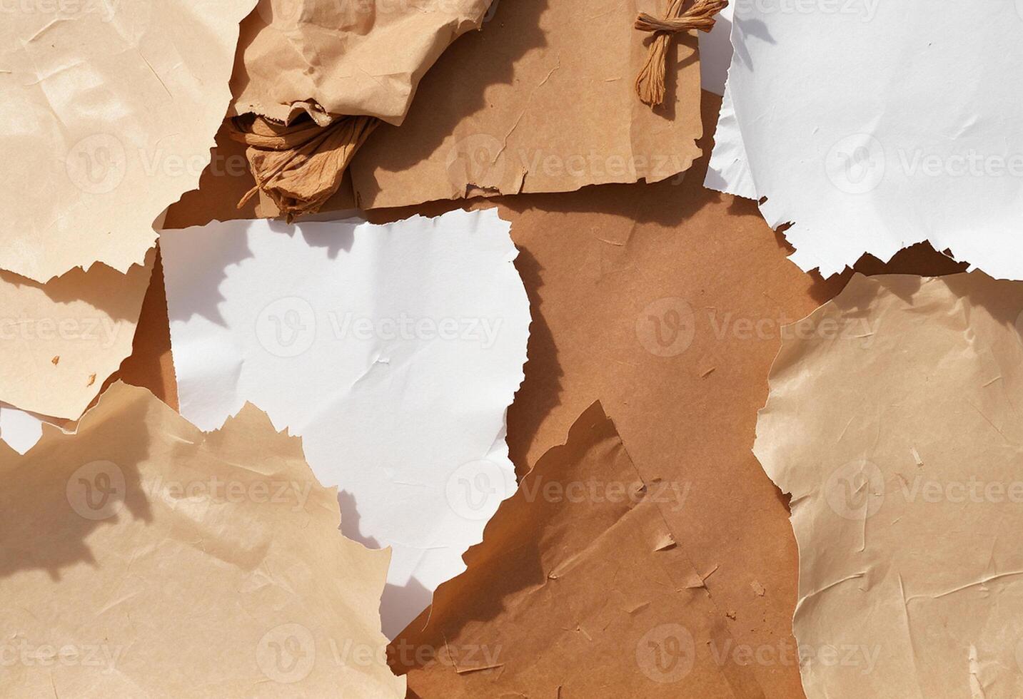 A pile of brown paper with some pieces missing photo