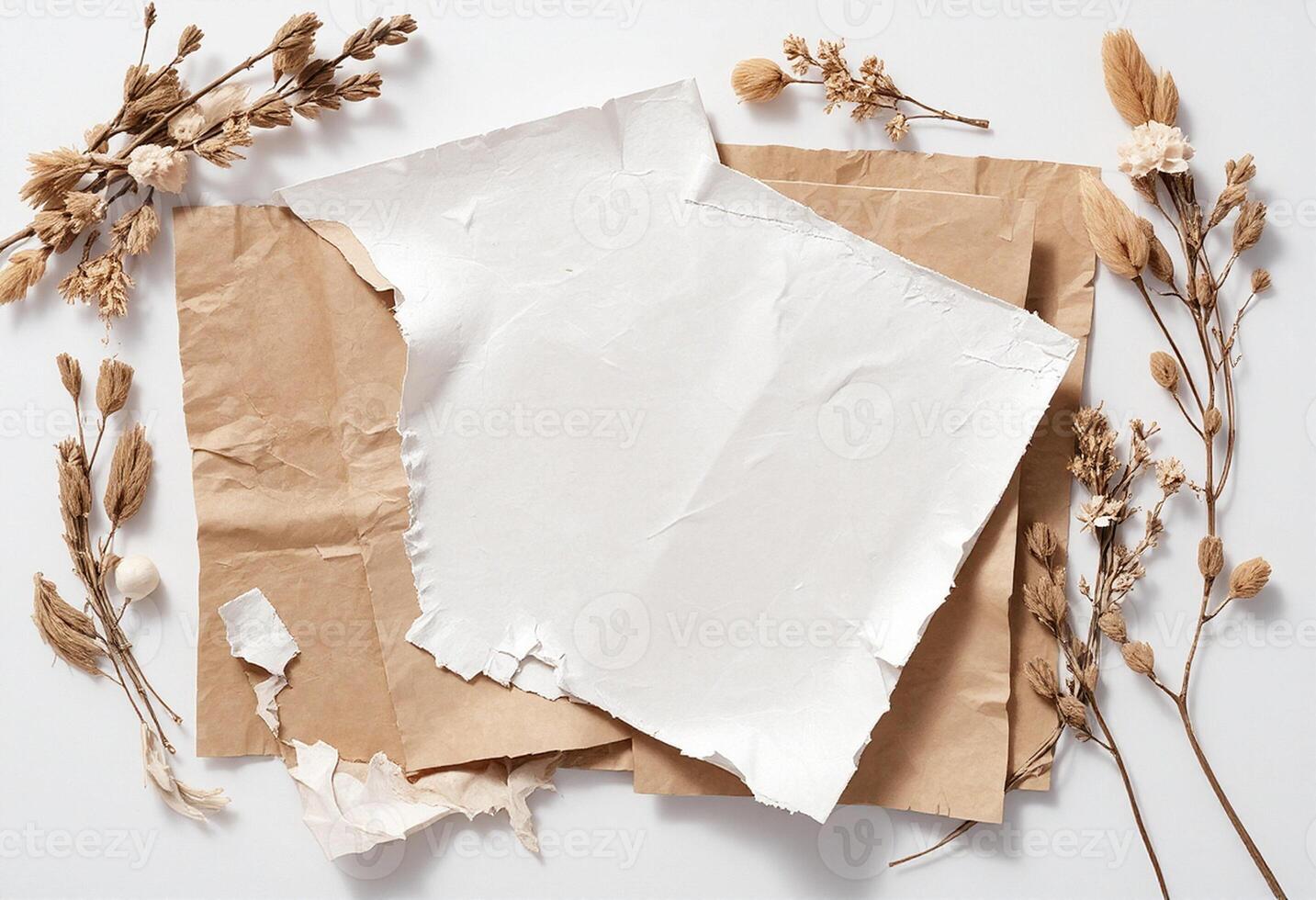 Rustic Paper Stack and Leaves photo