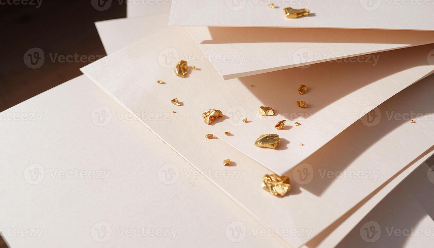 A pile of white paper with gold glitter photo