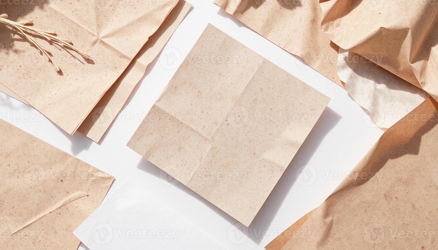 Paper and brown crumpled paper on a white surface photo