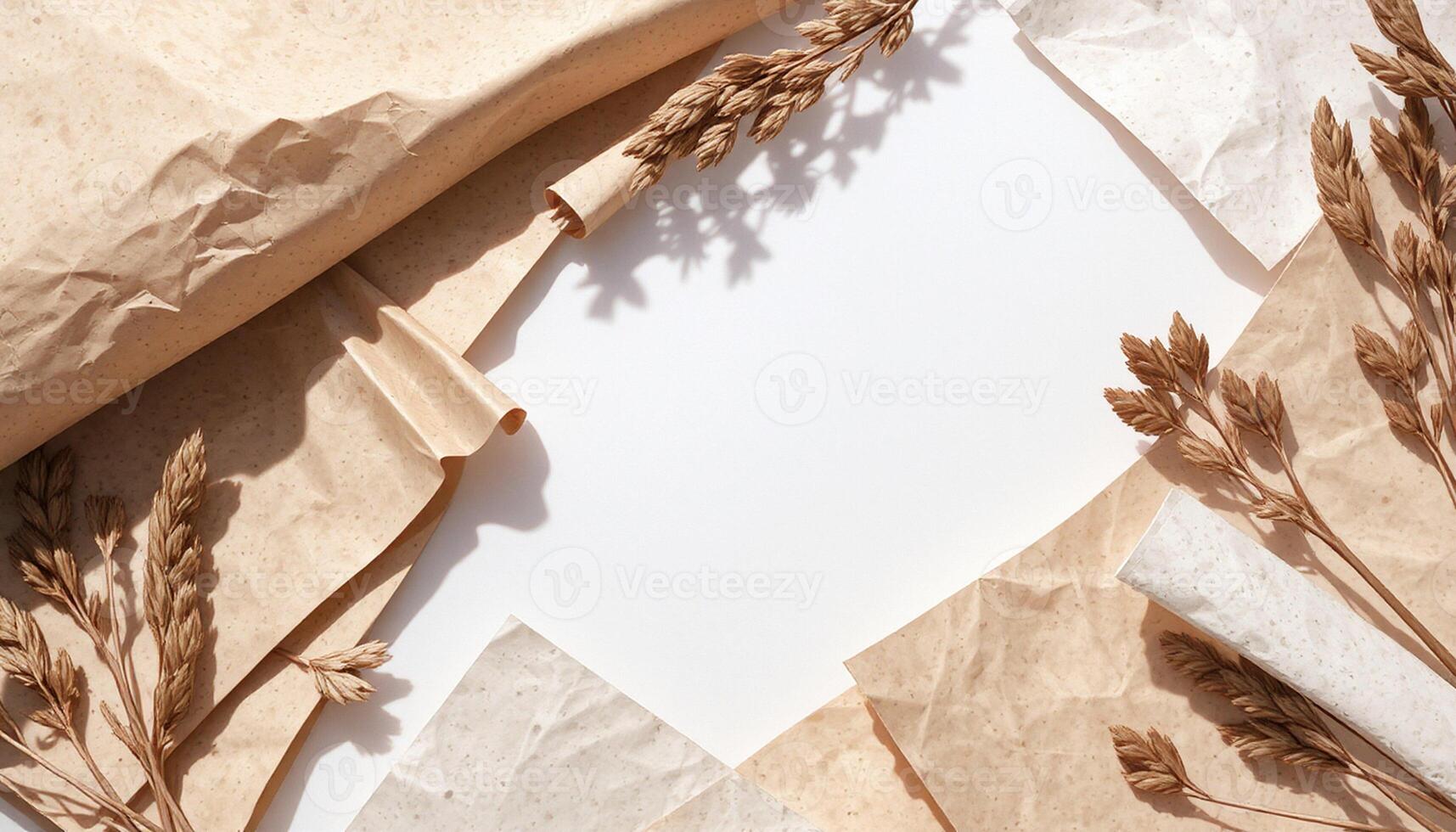 A piece of paper with dried wheat and other plants photo
