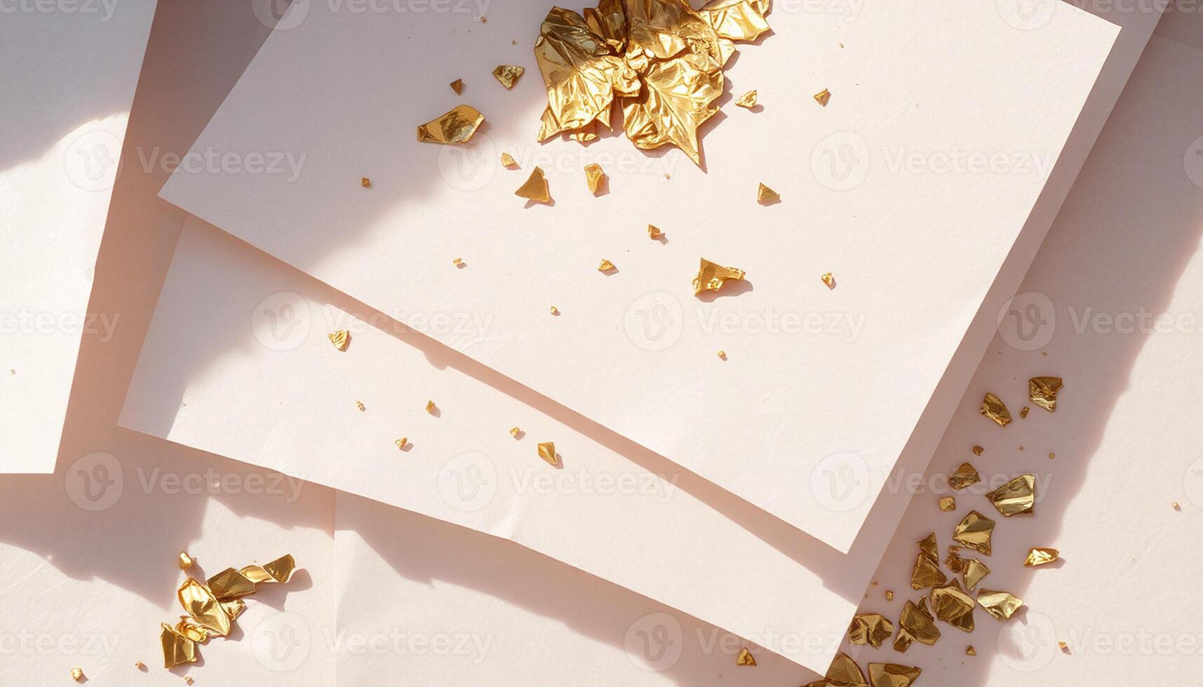 A pile of gold confetti on top of a white paper photo