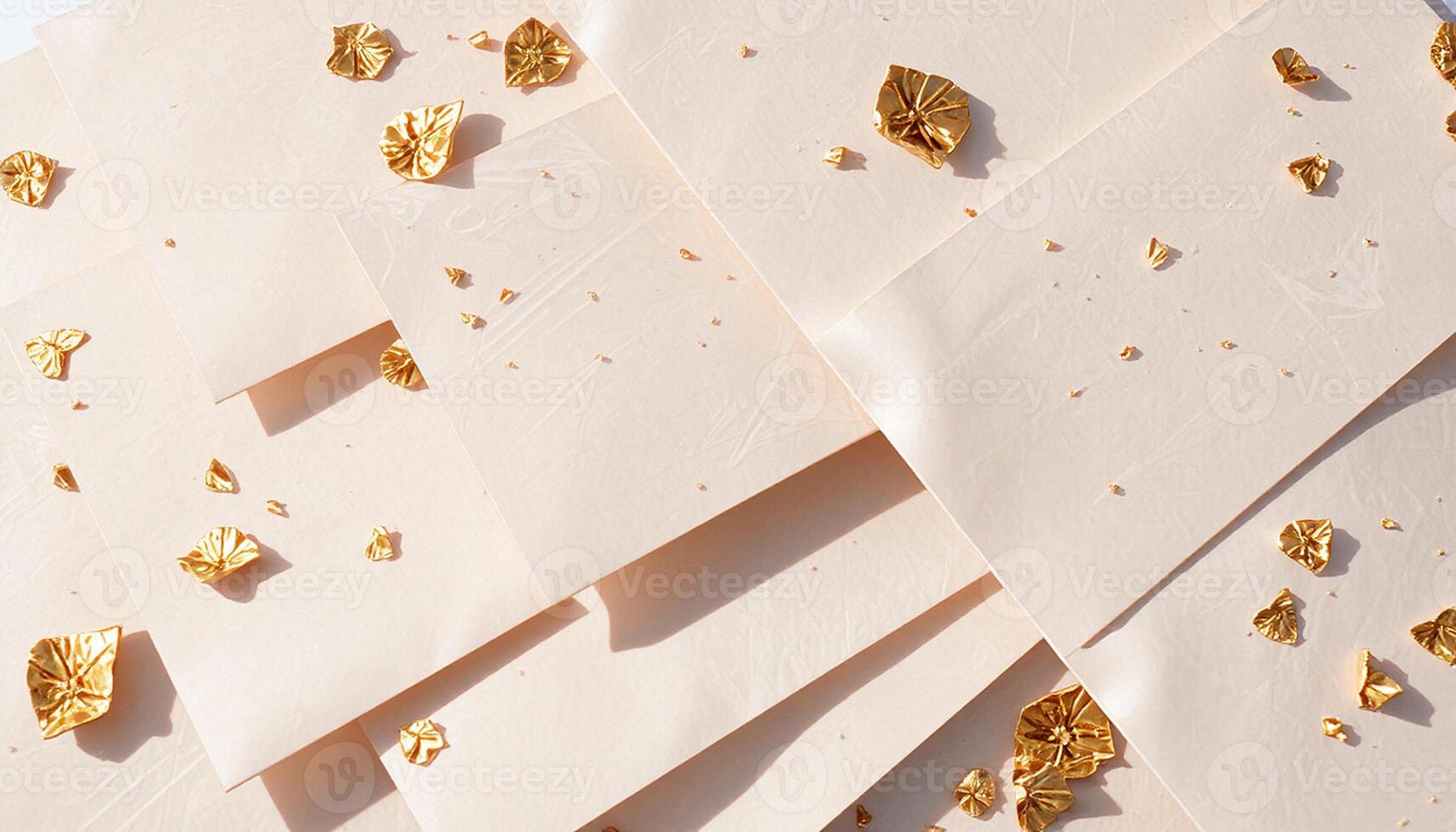 Golden Detail Over Paper Stack photo