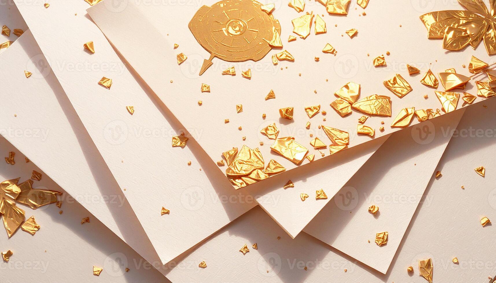 A pile of gold foil cards with a gold foil design photo