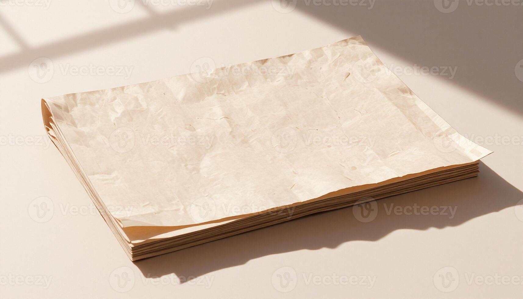A stack of old paper on a table photo