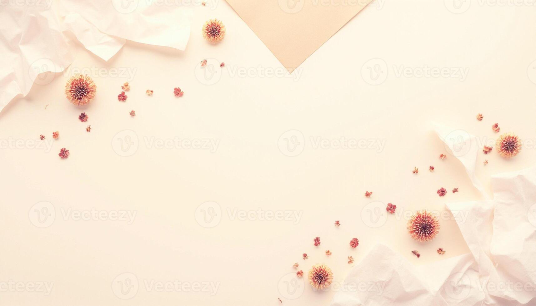 A heart shape with crumpled paper and flowers on a white background photo
