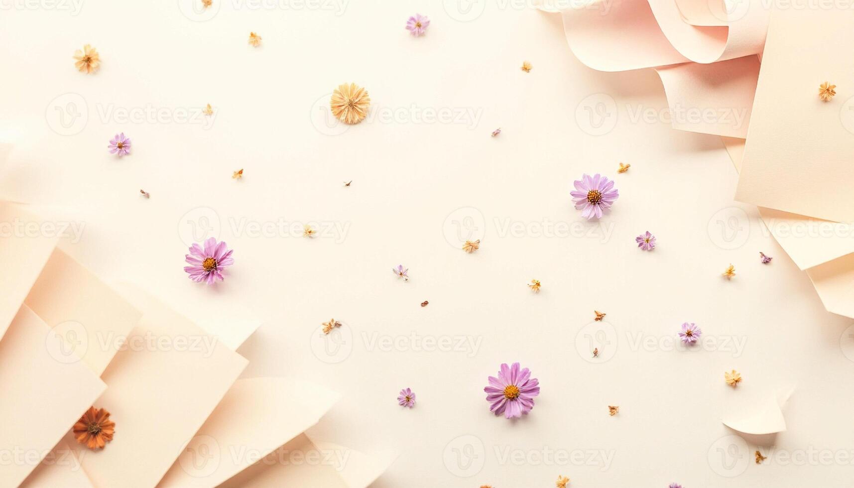 Flowers and paper on a white background photo