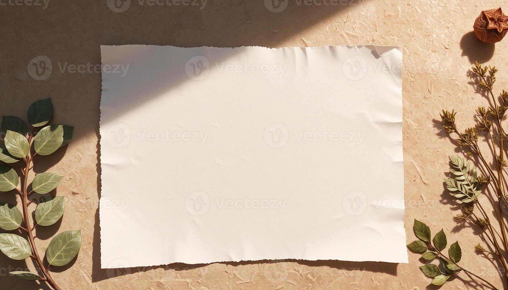 Blank paper on a brown background with dried leaves photo