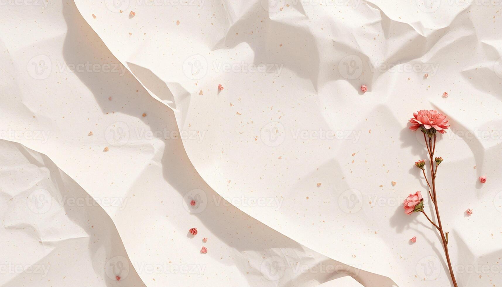A flower is sitting on top of a crumpled paper photo