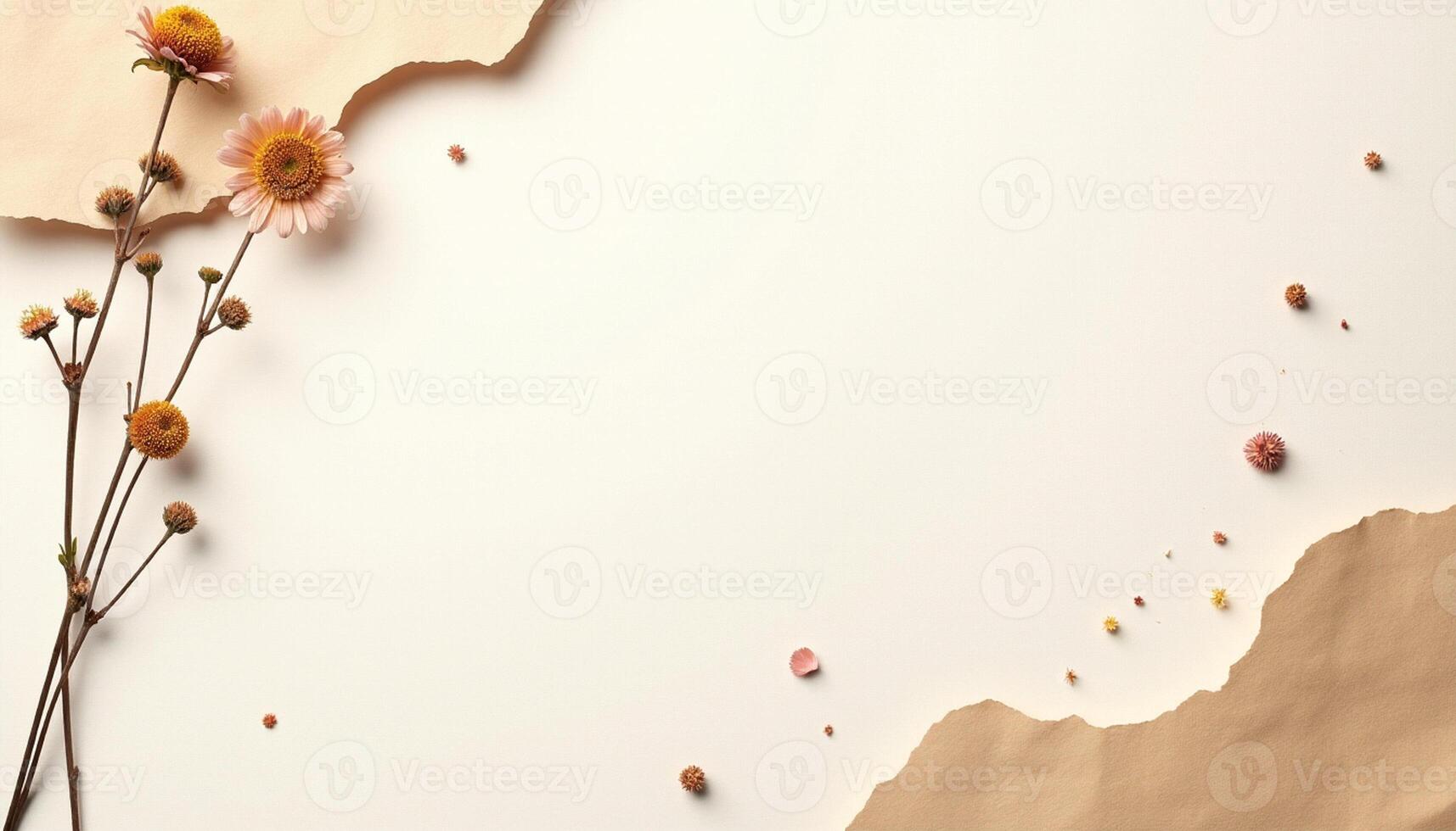 Flower bouquet on torn paper background photo