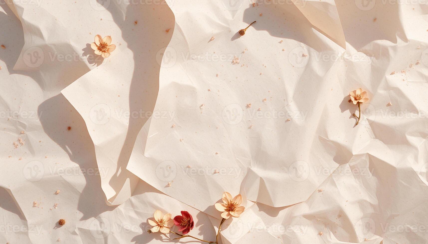 Crumpled paper with dried flowers on it photo