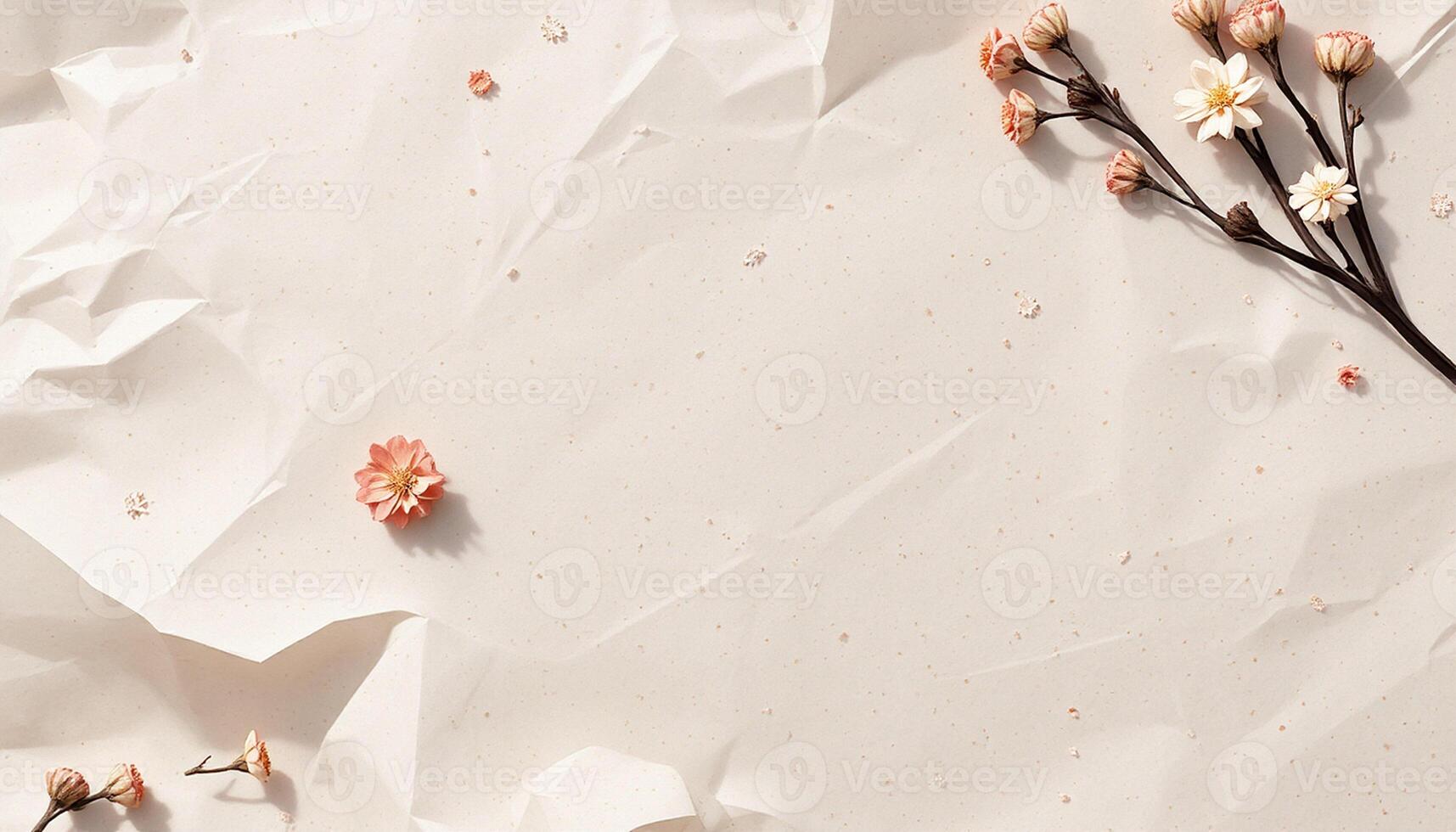 A flower is on top of a crumpled paper photo