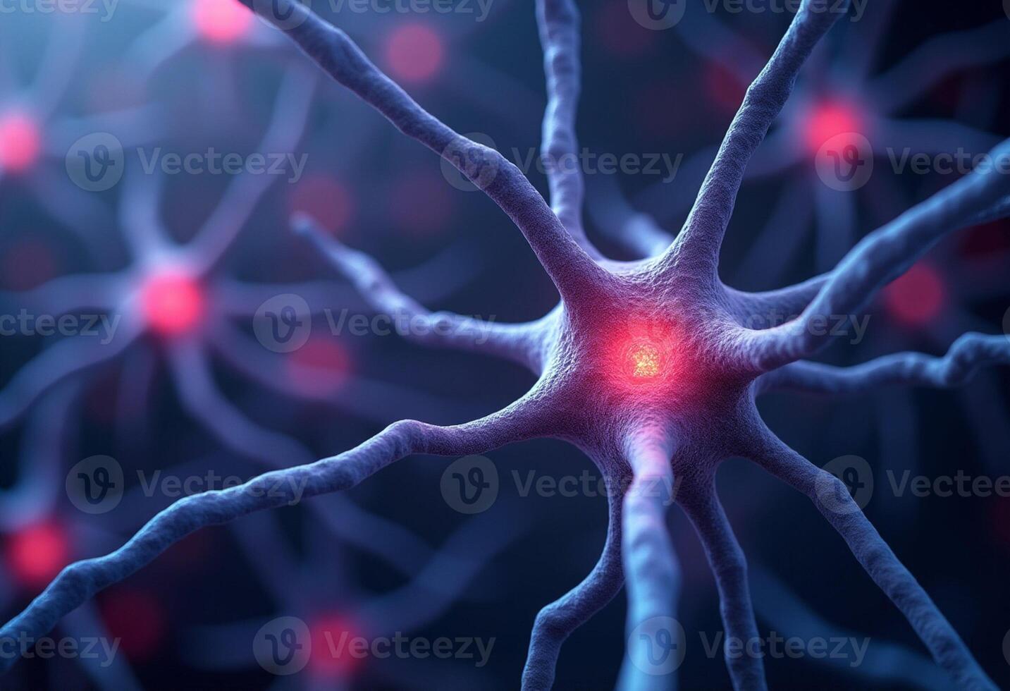A close up of a neuron with red light photo