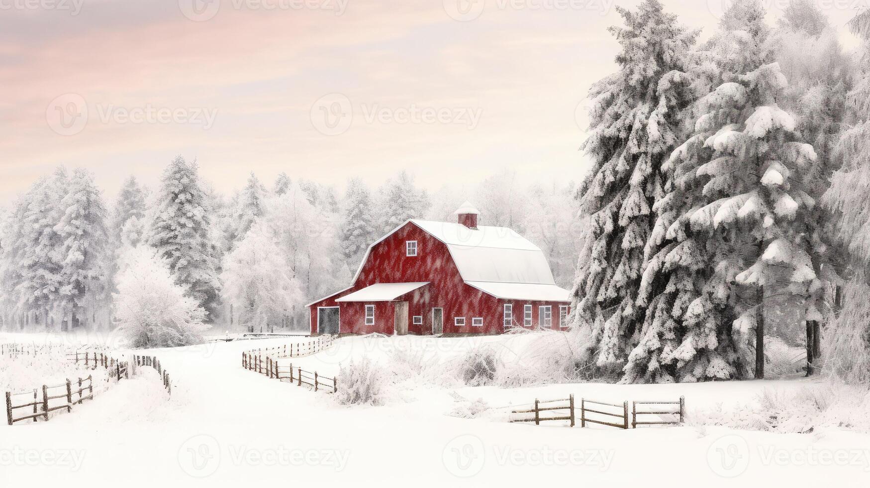 frosted winter red barn photo