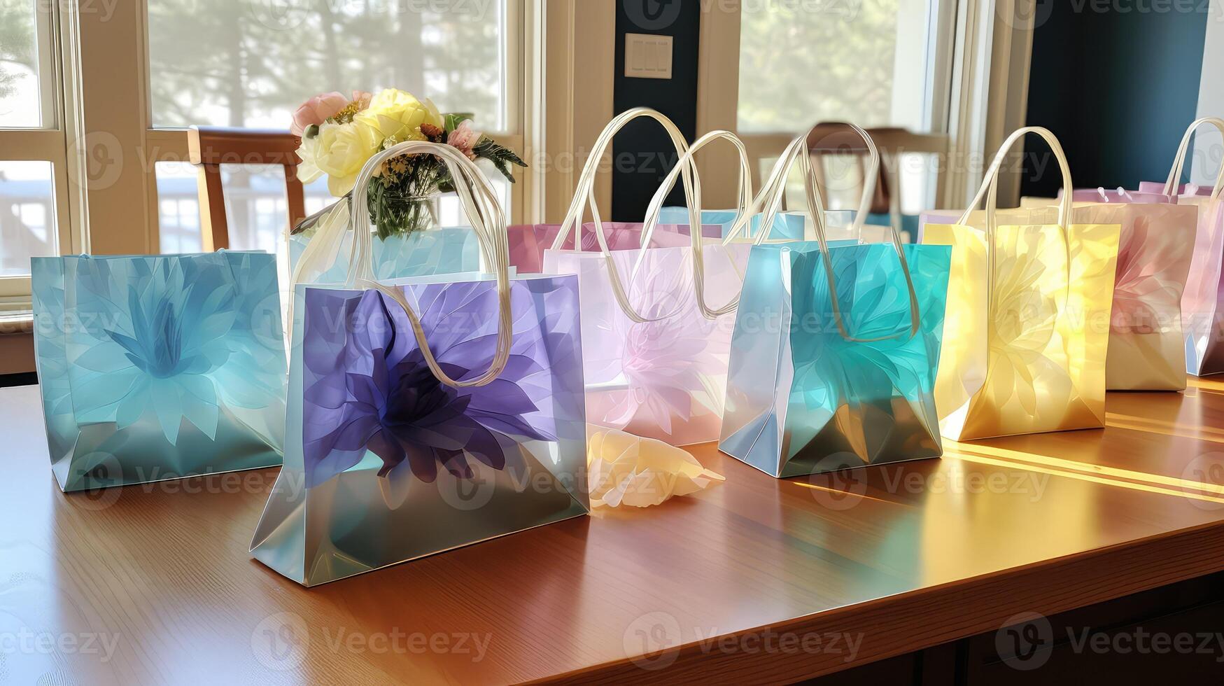 colorful tissue paper gift bag photo