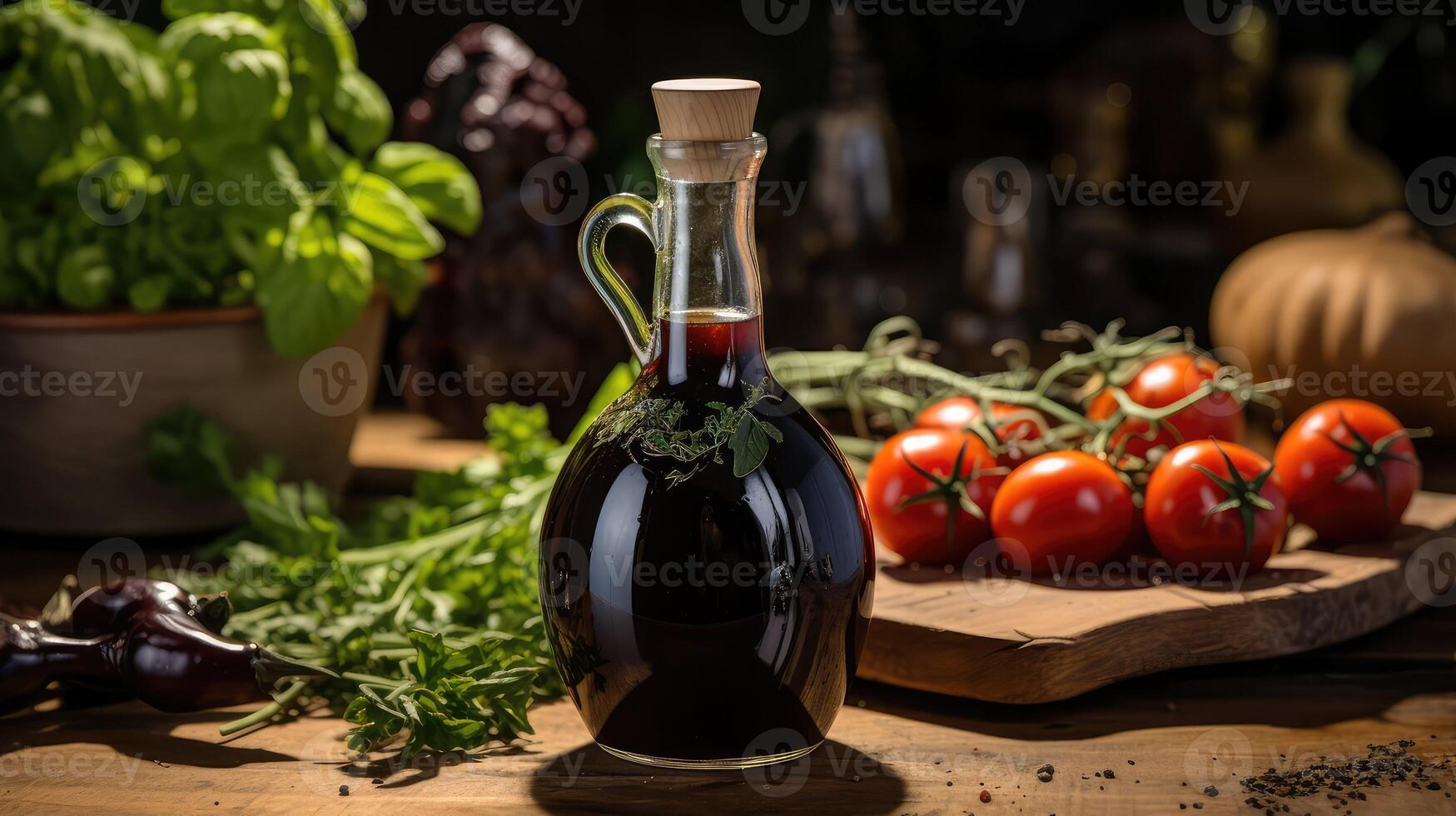 herbs balsamic vinegar bottle photo
