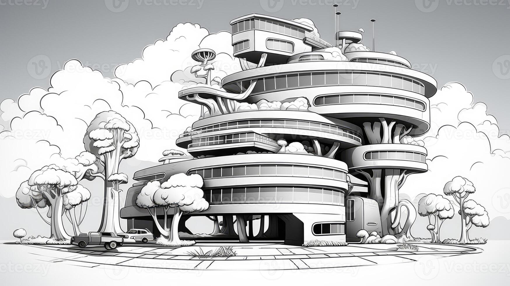 playful office building line art photo