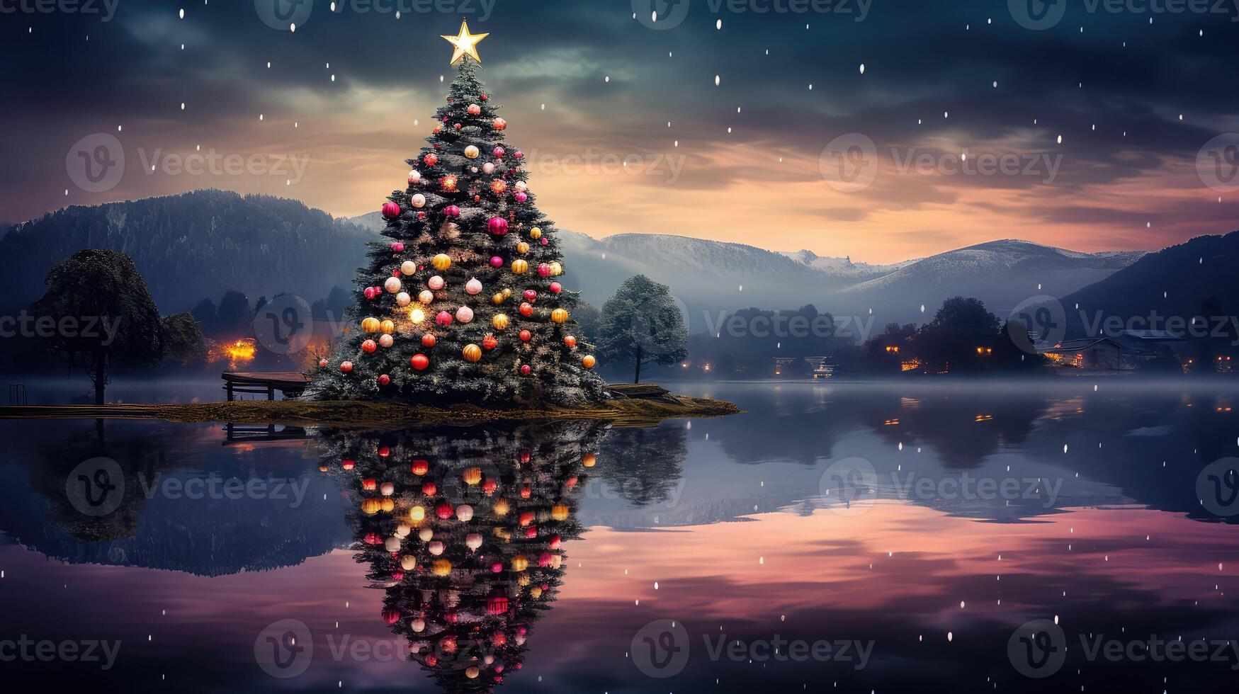 lights water christmas photo
