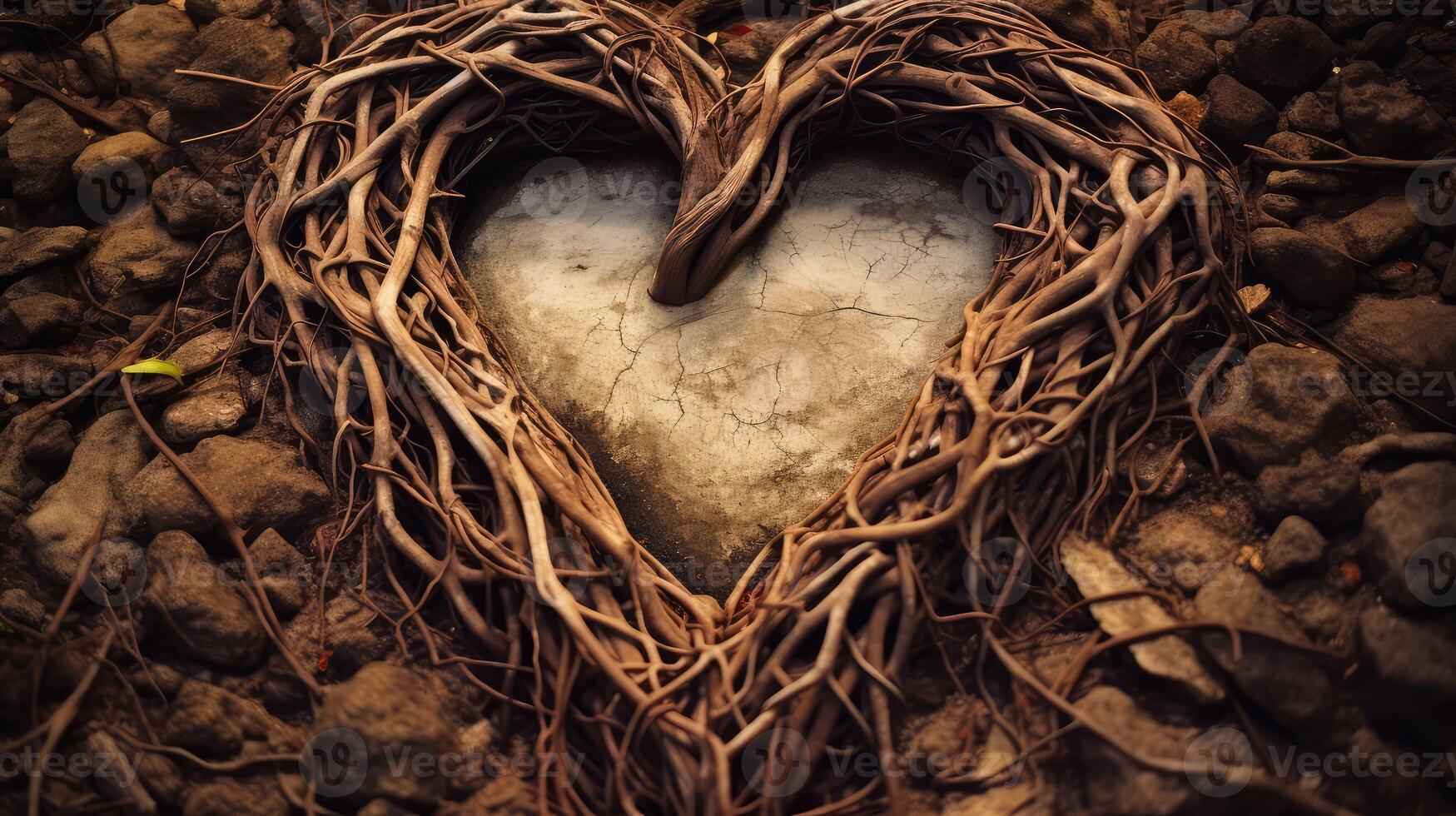 intertwined tree roots heart photo