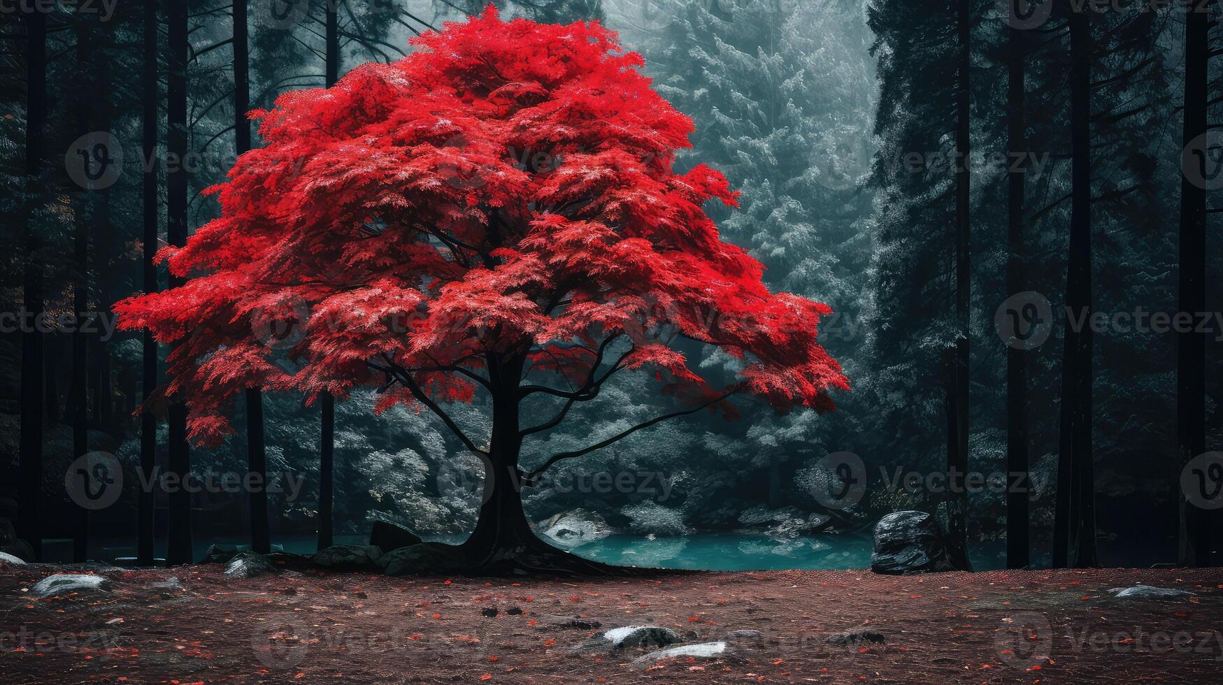 evergreen autumn leaves wood photo