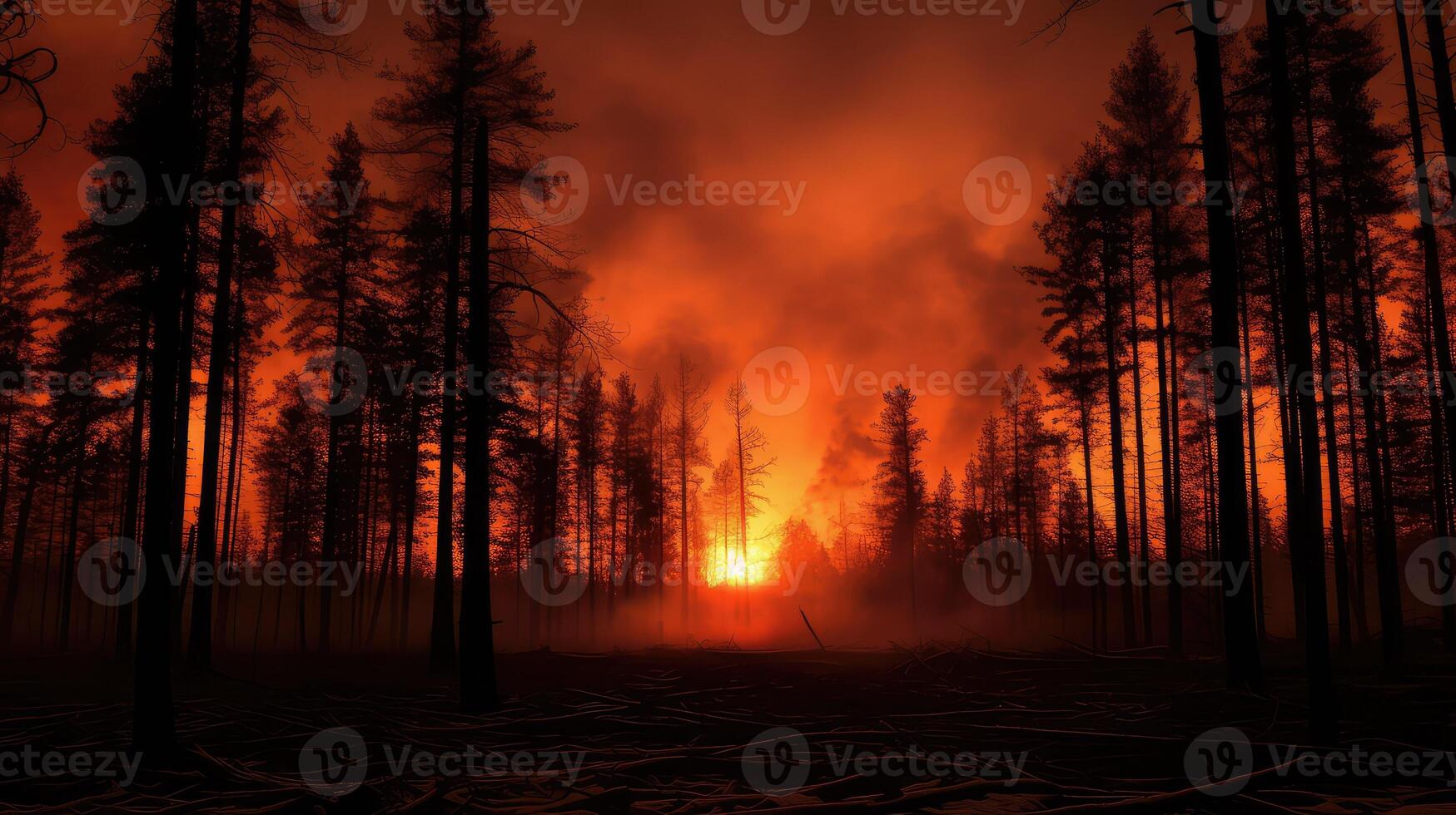 dusk trees on fire photo