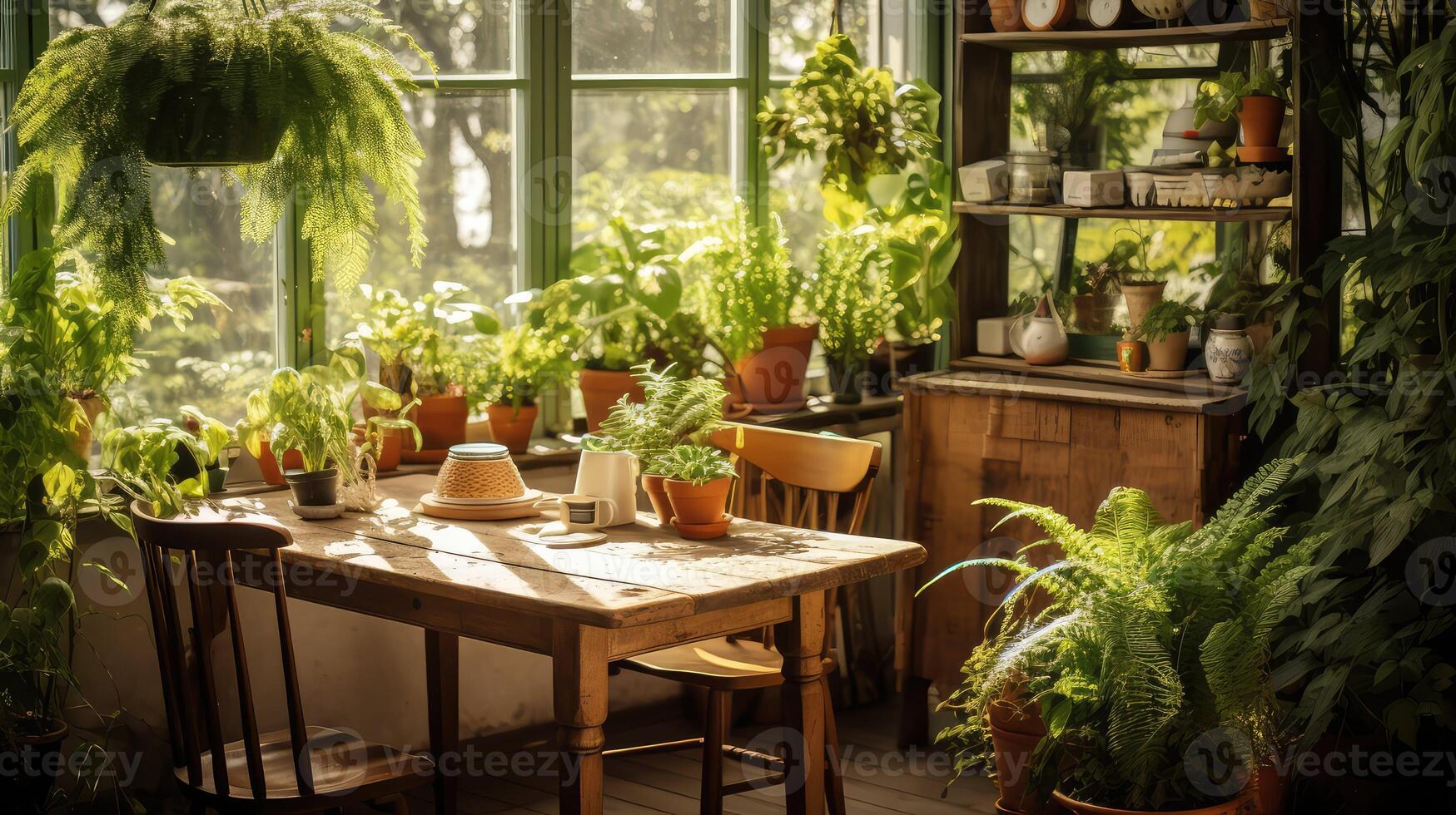 charm table with plants photo