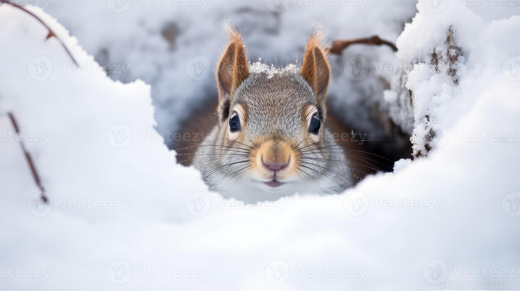 peeking squirrel winter photo