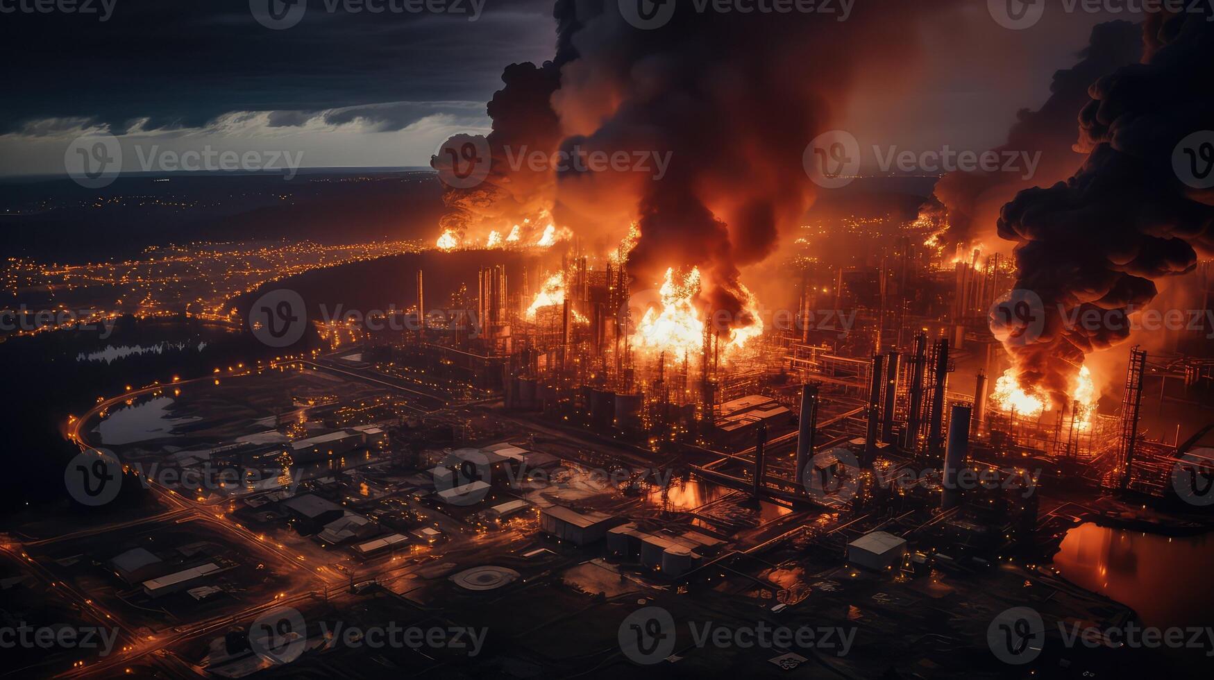 sky oil refinery fire photo