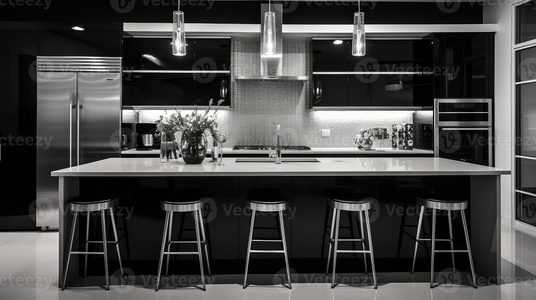 cabinetry black and white interior photo