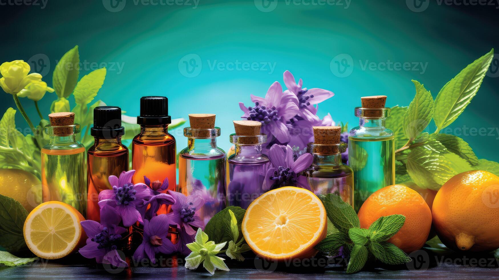 bottles essential oil background photo