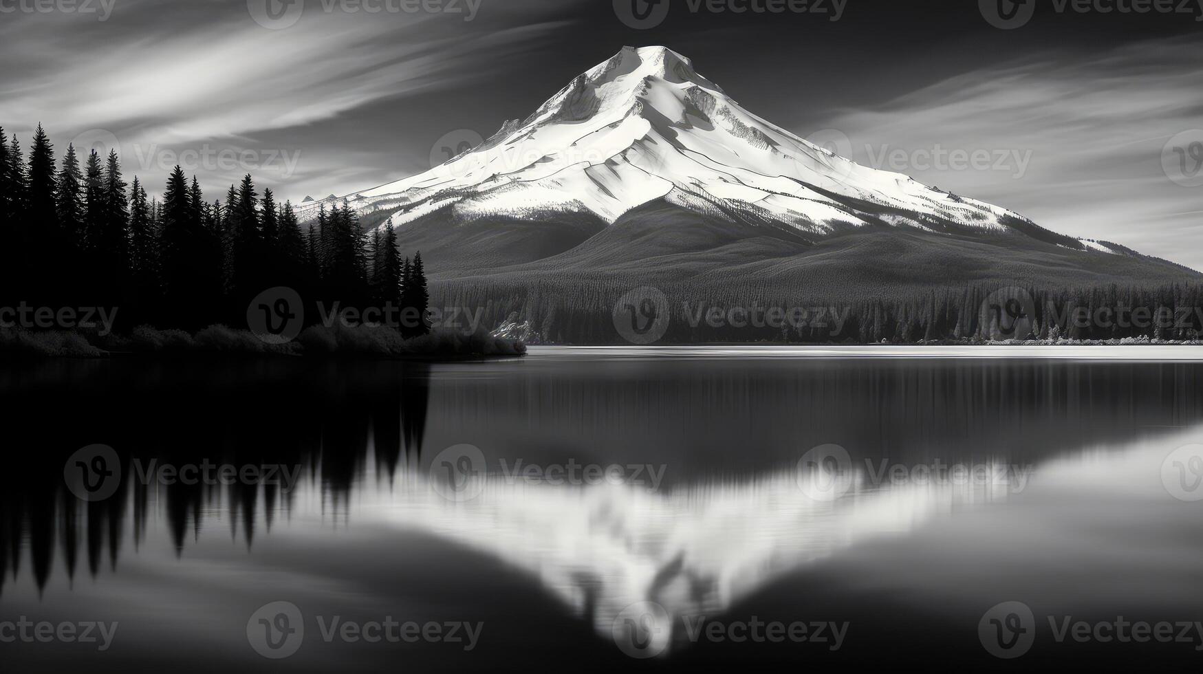 silhouette mt hood black and white photo