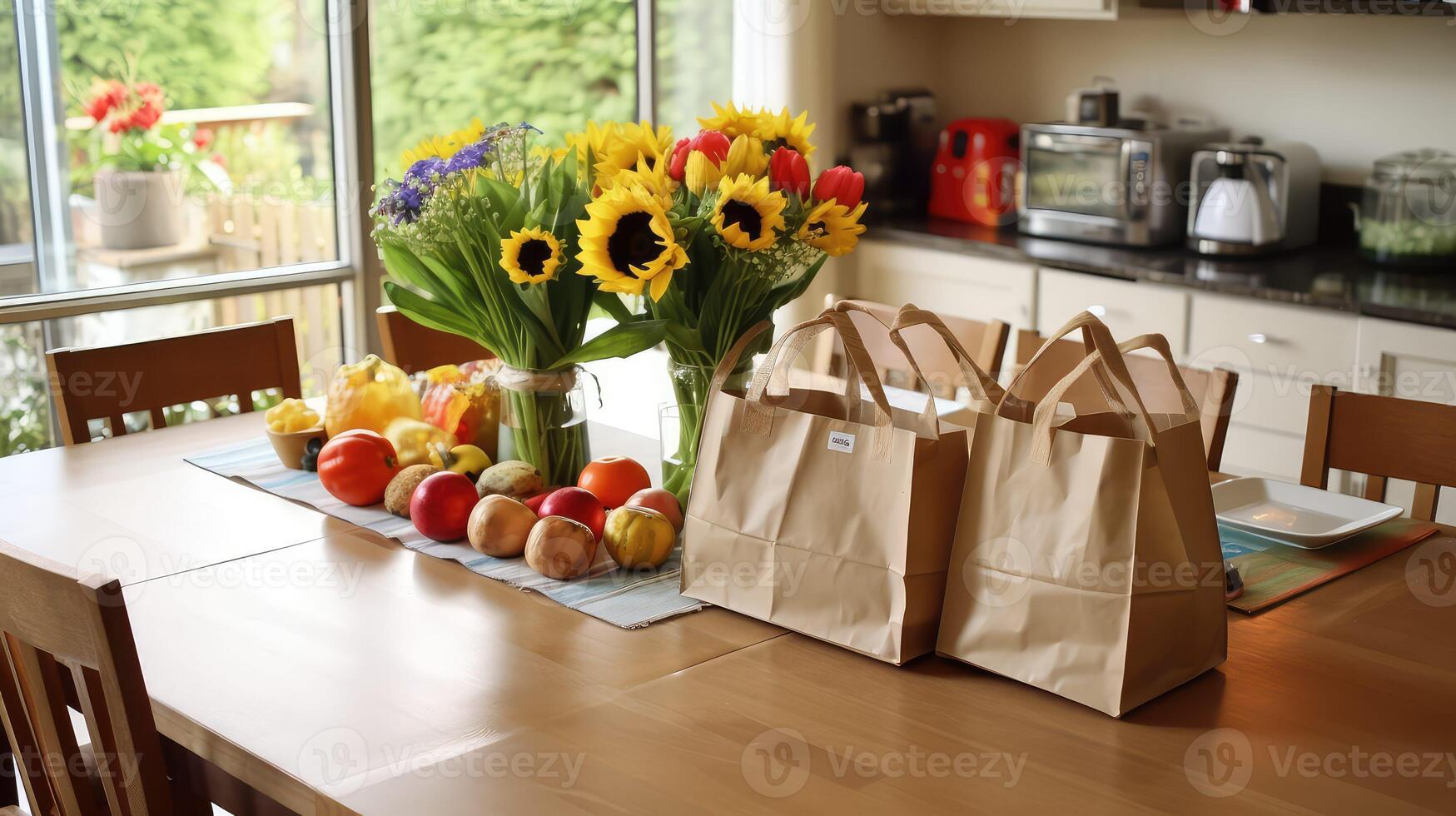 room grocery bag on table photo