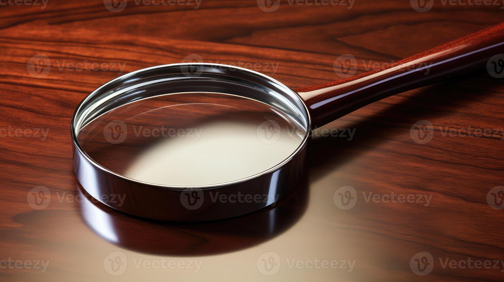 photograph magnifying glass on wood photo