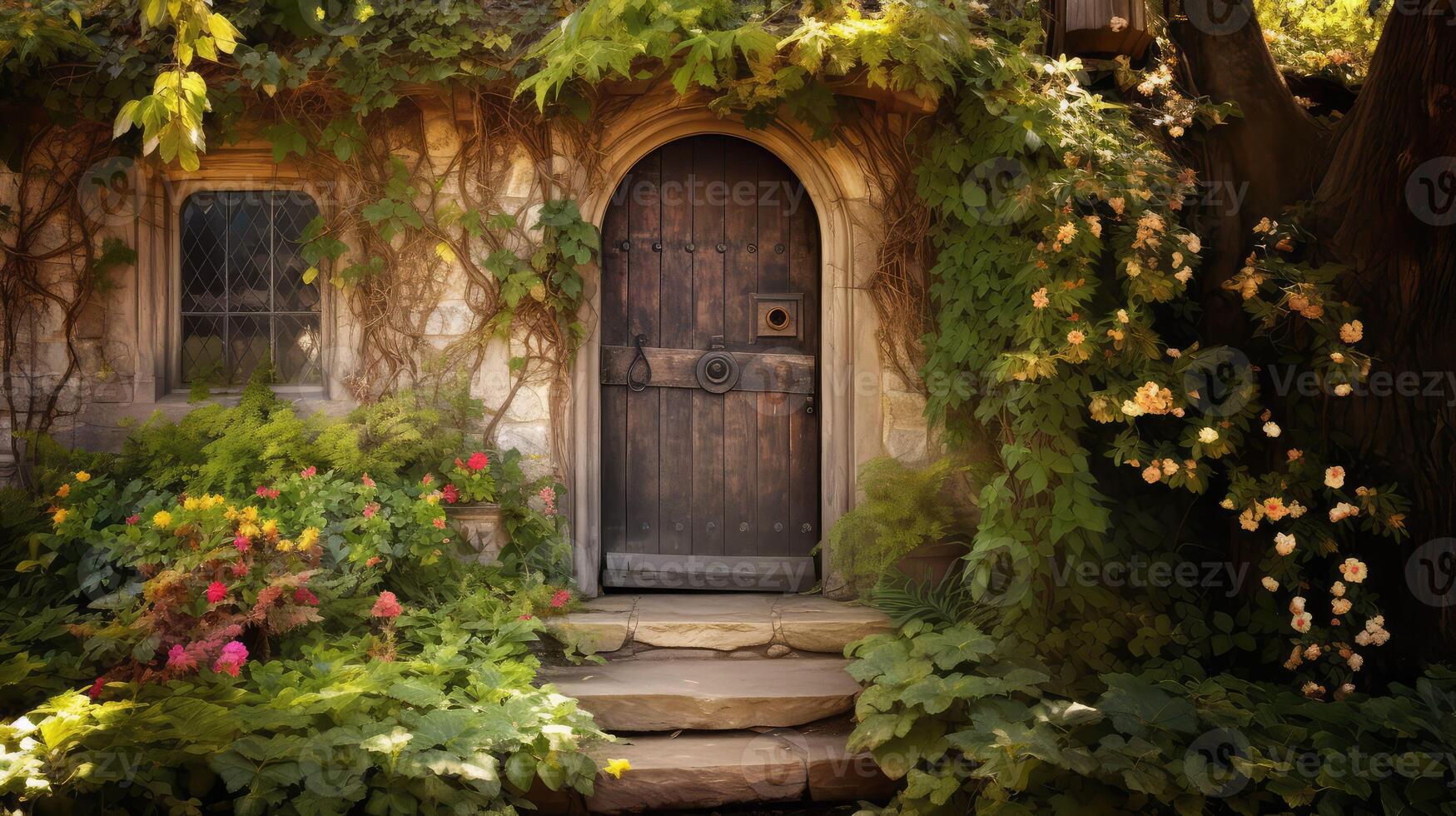 cottage open wooden doors photo