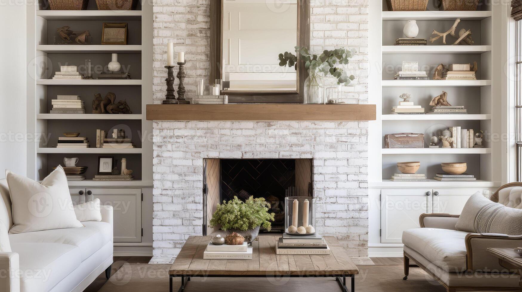 brick fireplace white photo
