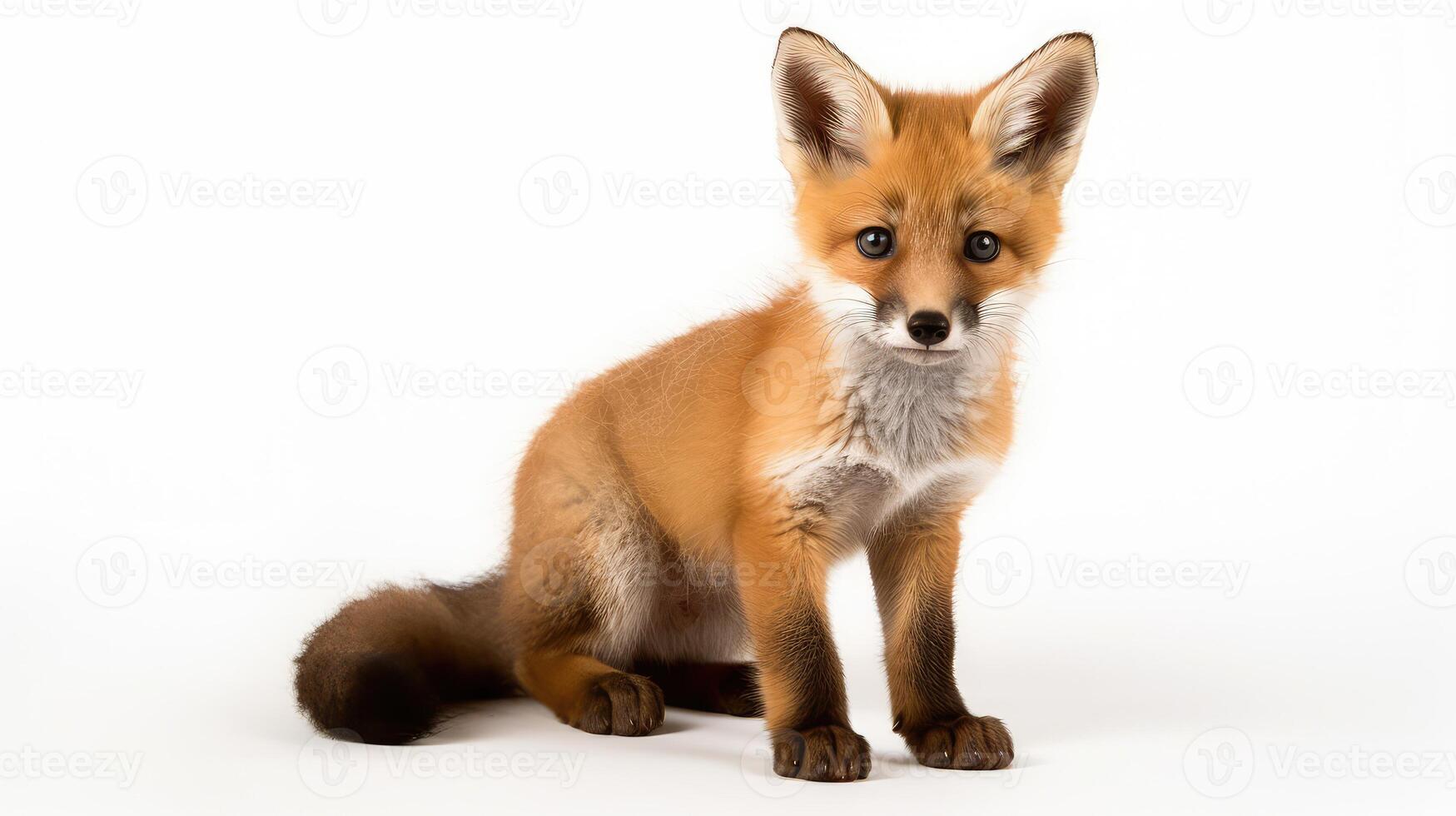 playful baby fox white background photo
