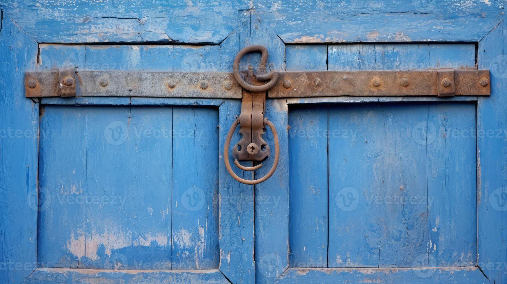 blue moroccan wood door photo