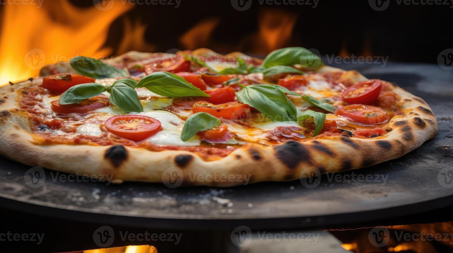 charred wood fire pizza photo