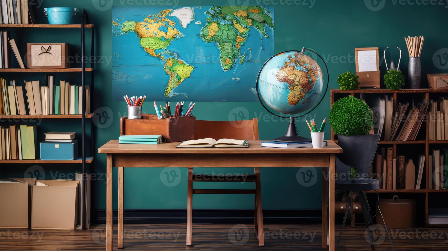 organized teachers desk photo