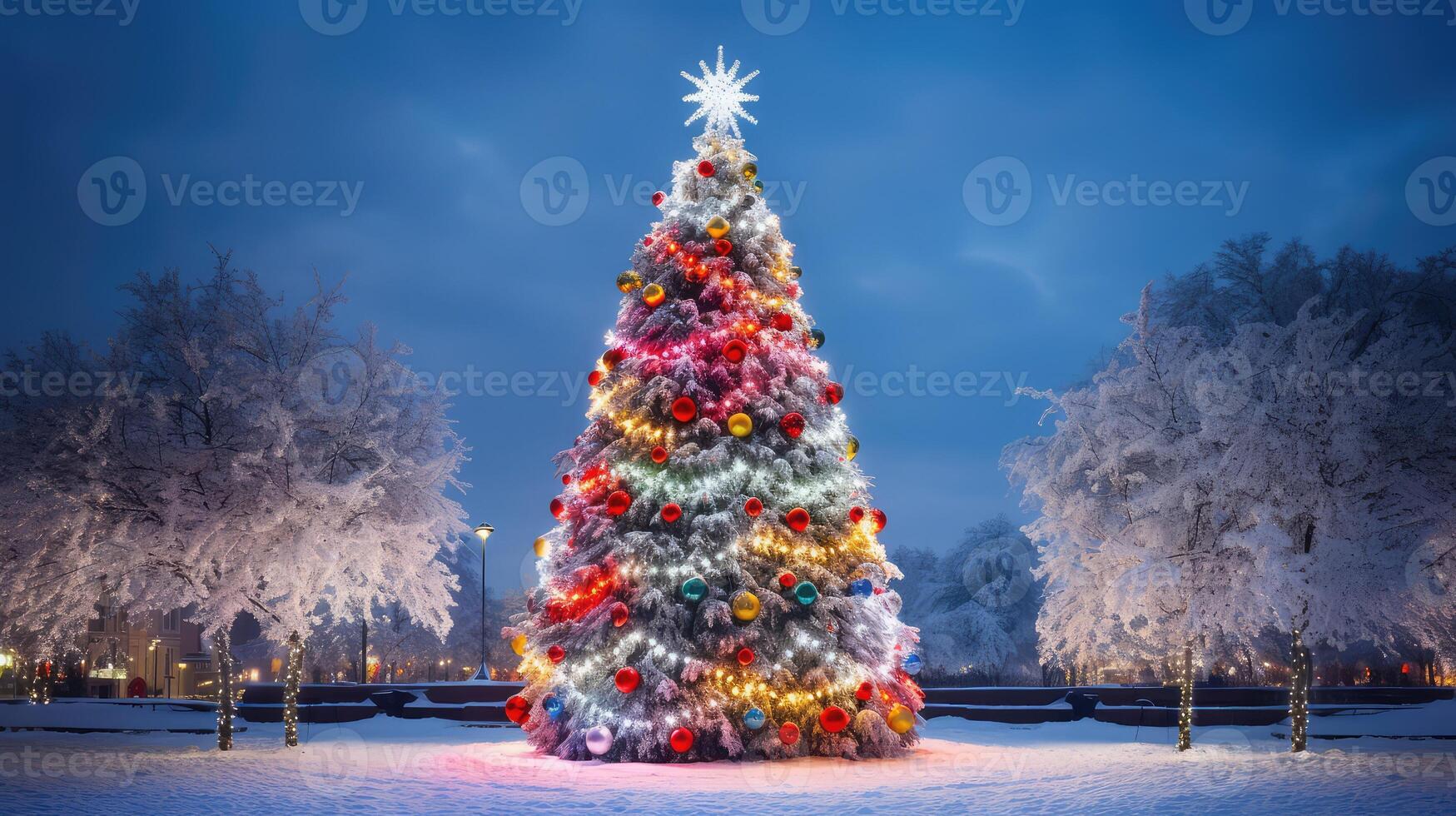 snowy decorated christmas tree photo