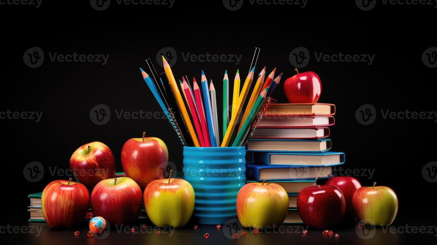pens school with black background photo