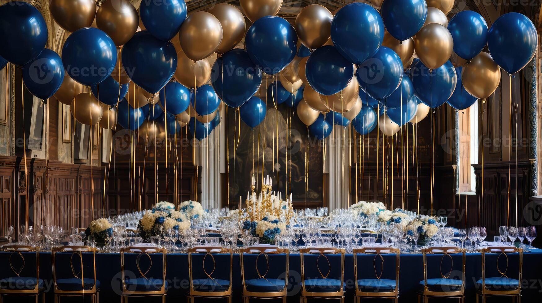 indoor gold and blue balloons photo