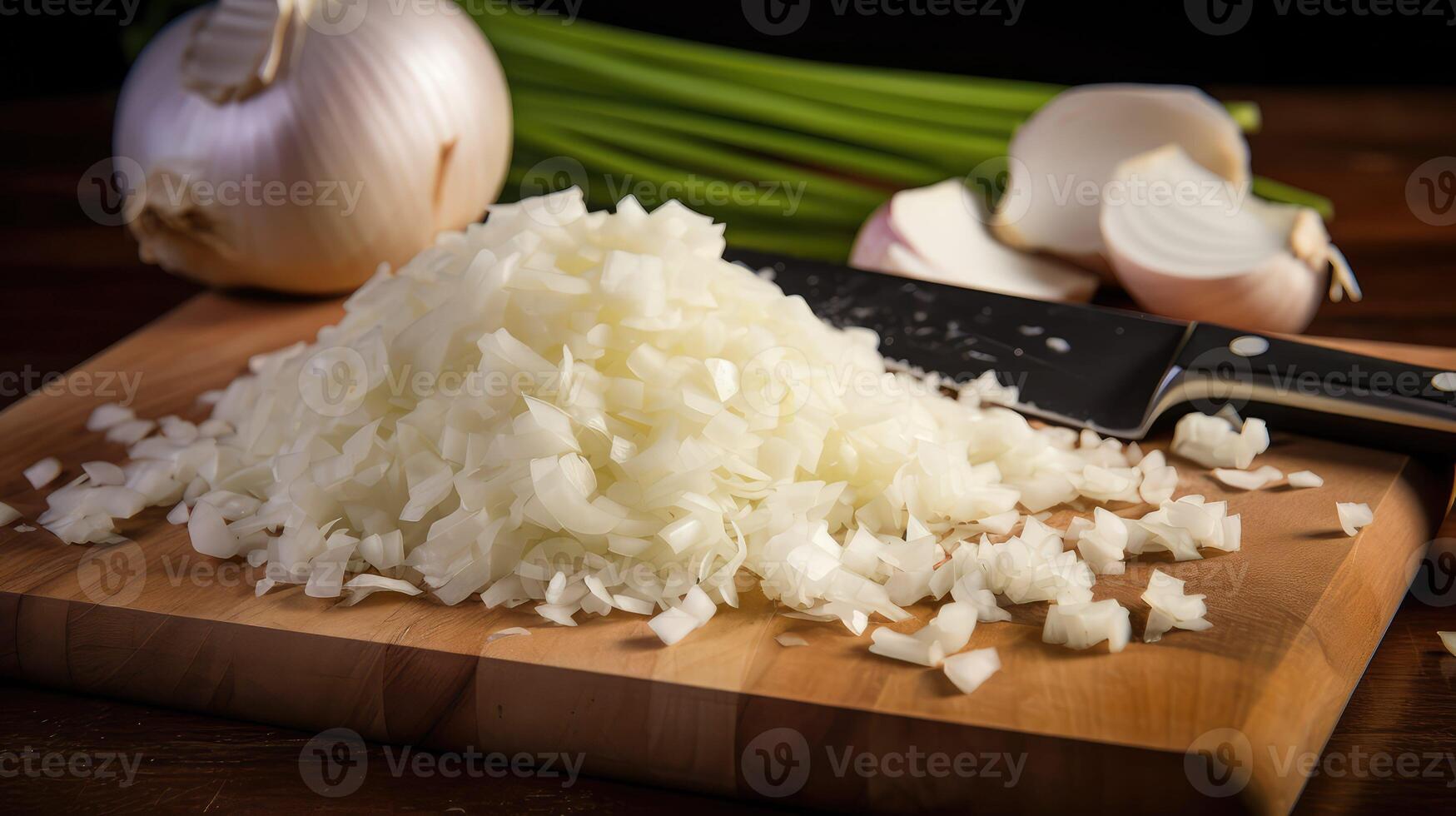 cutting chopped white onions photo