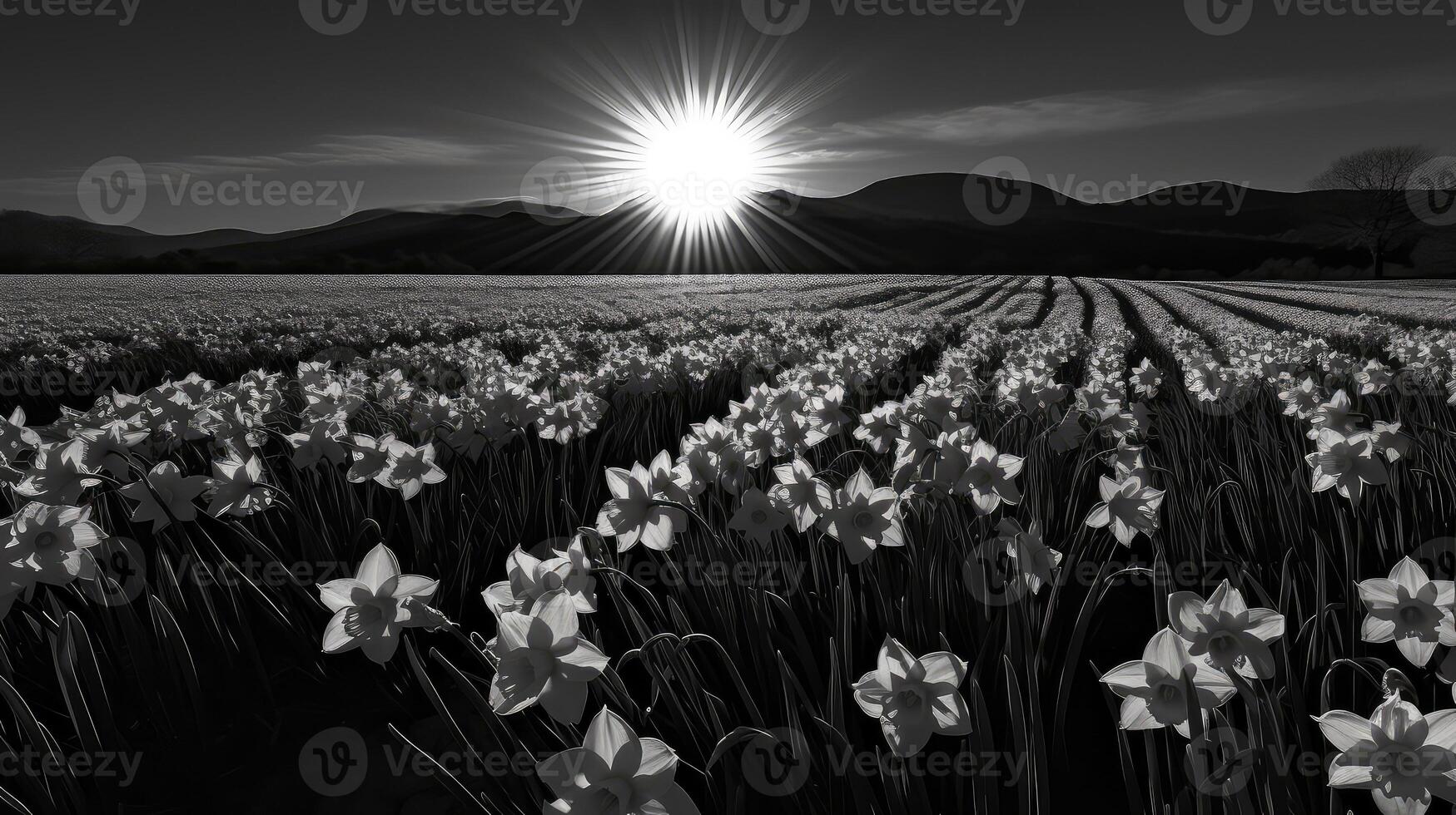 morning spring flowers black and white photo