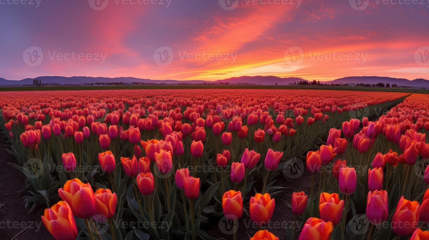 horizon orange tulips photo